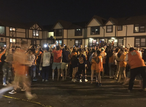 Students flocked to Castle Court to celebrate the Syracuse victory.